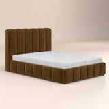 SOLACE+CO Emilie Ribbed Ottoman Double Bed Brown Velvet