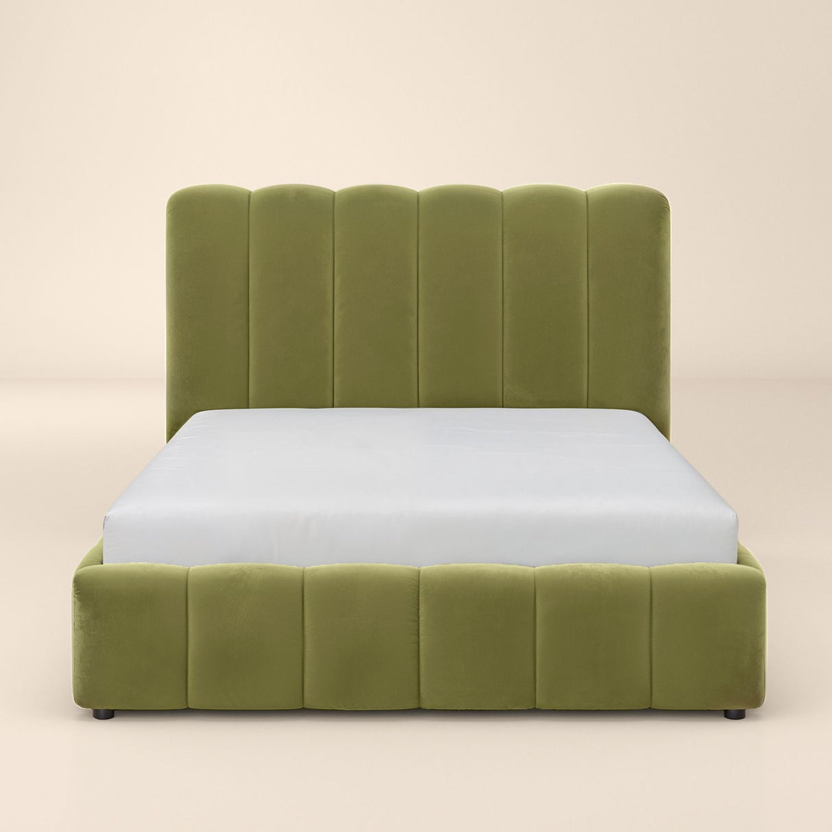 SOLACE+CO Emilie Ribbed Ottoman Kingsize Bed Green Velvet