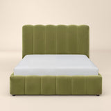 SOLACE+CO Emilie Ribbed Ottoman Double Bed Green Velvet