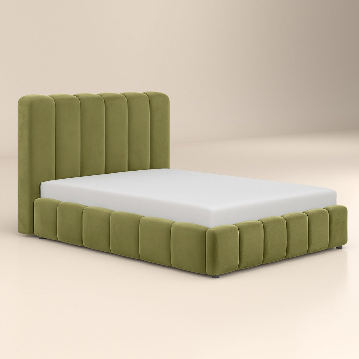 SOLACE+CO Emilie Ribbed Ottoman Double Bed Green Velvet