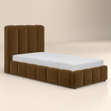 SOLACE+CO Emilie Single Ribbed Ottoman Bed Brown Velvet