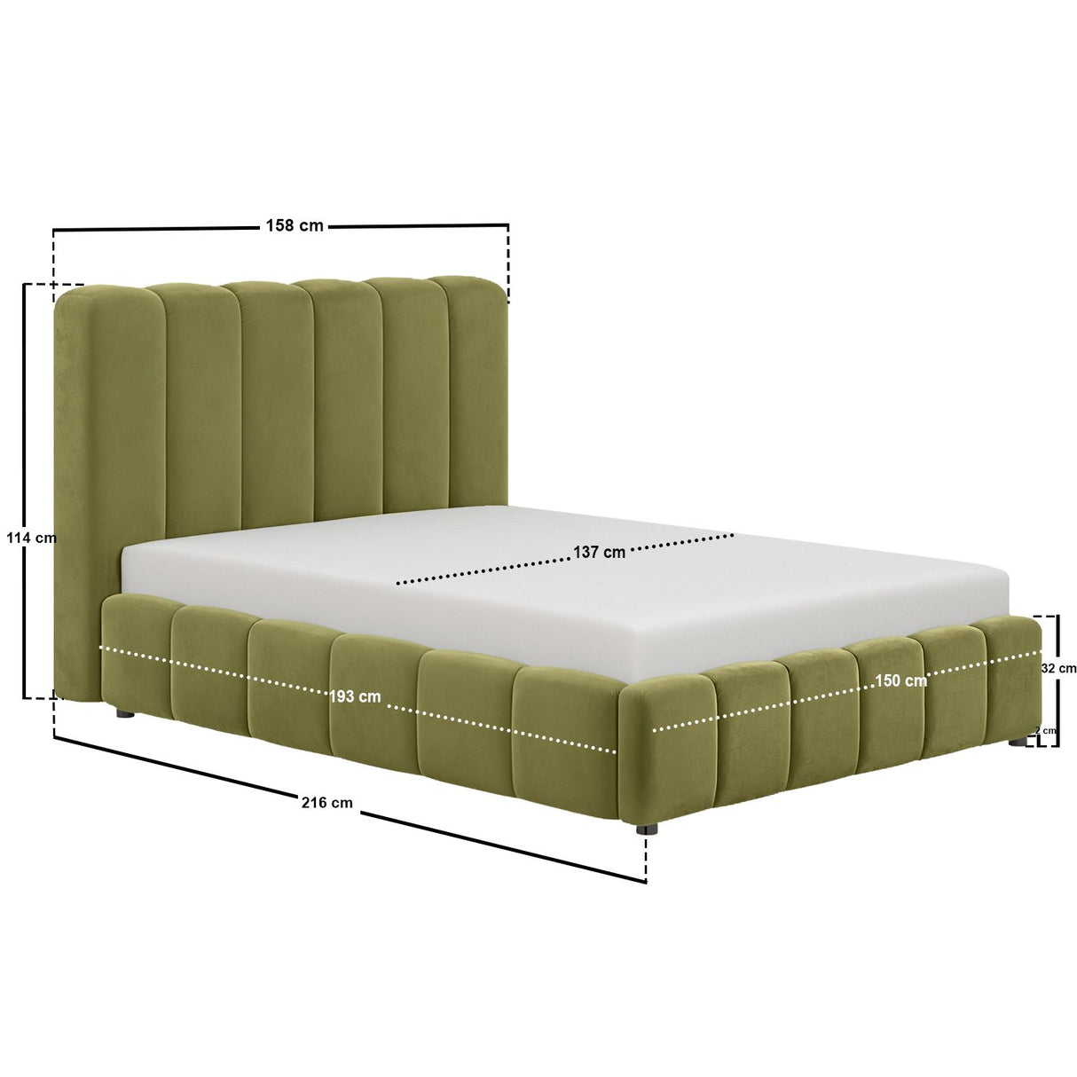 SOLACE+CO Emilie Ribbed Ottoman Double Bed Green Velvet