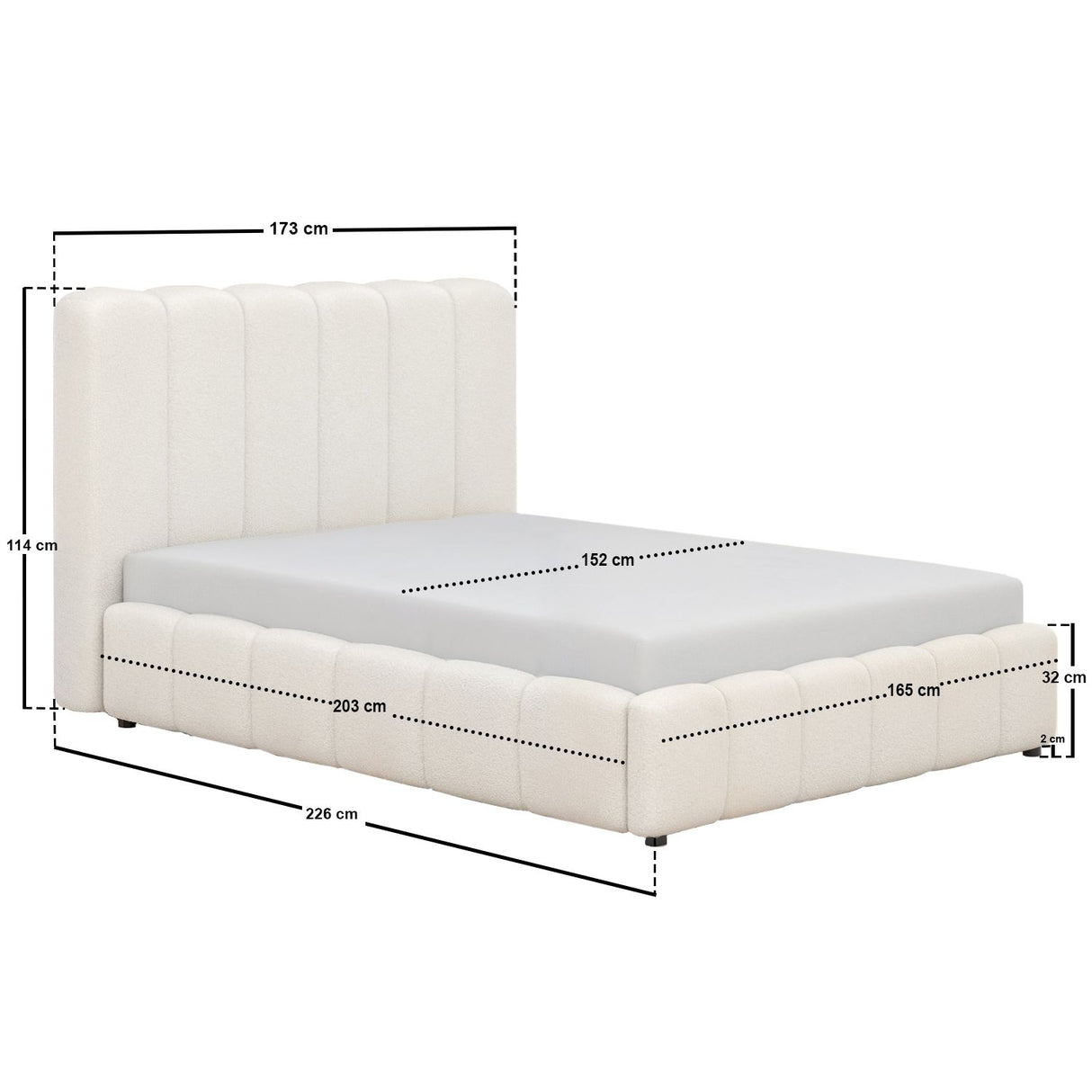 SOLACE+CO Emilie Ribbed Ottoman Kingsize Bed Cream Boucle
