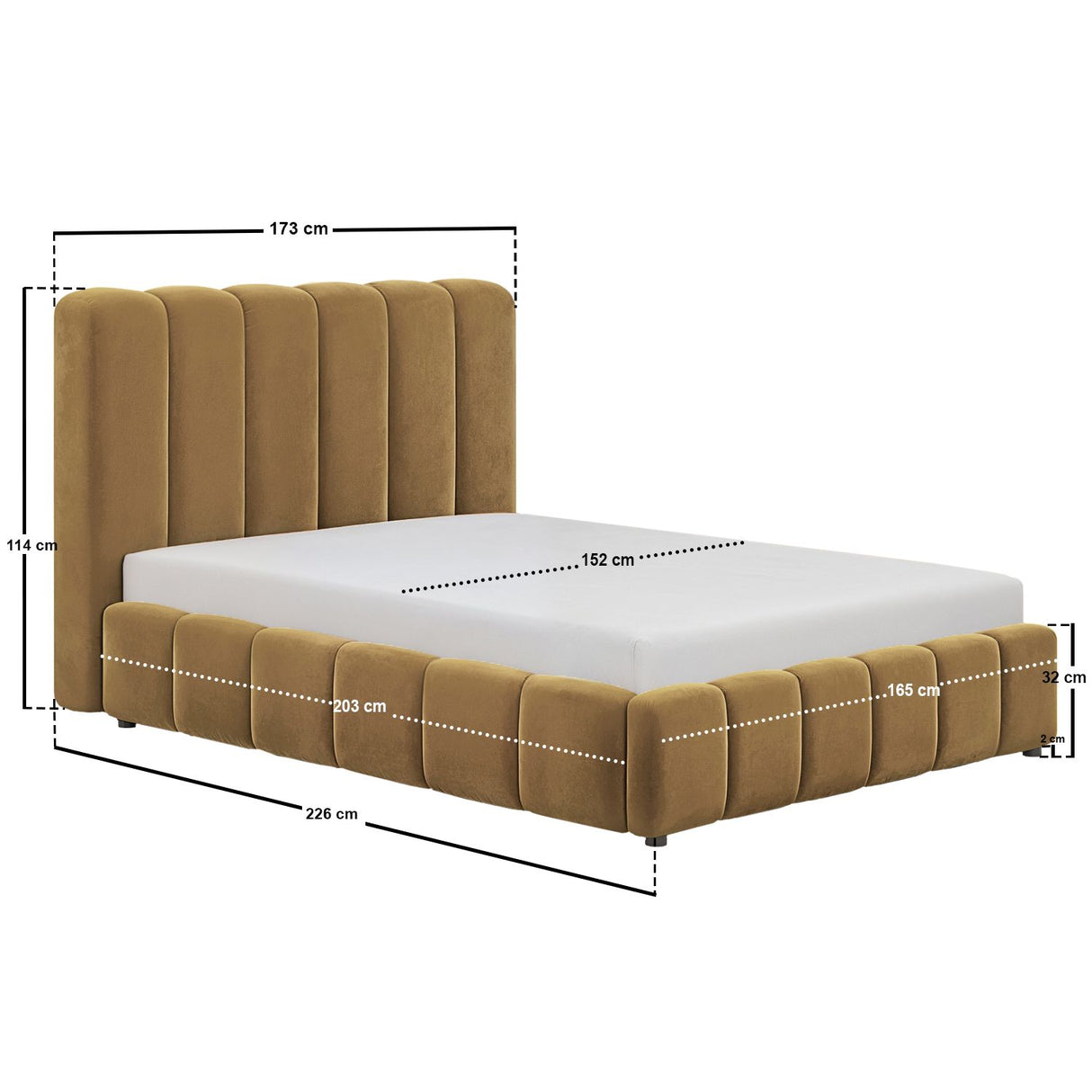 SOLACE+CO Emilie Ribbed Ottoman Kingsize Bed Caramel Velvet