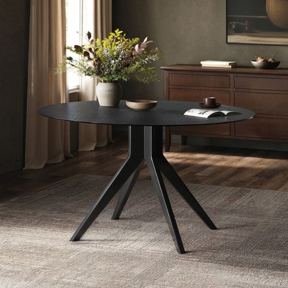 SOLACE+CO Emil Black Mottled Glass Round Dining Table