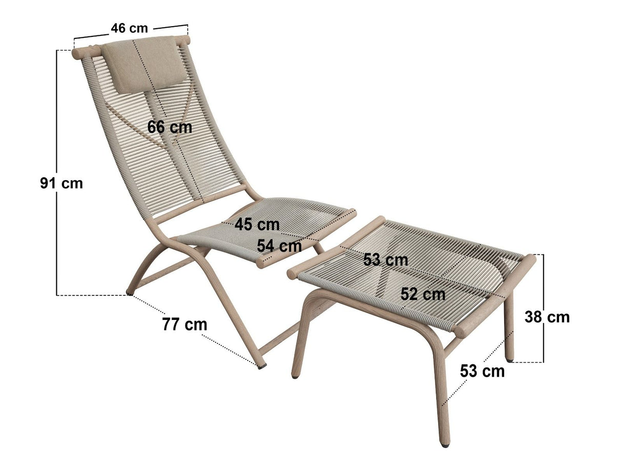 SOLACE+CO Esen Set of 2 Garden Lounge Chairs with Footstool Beige