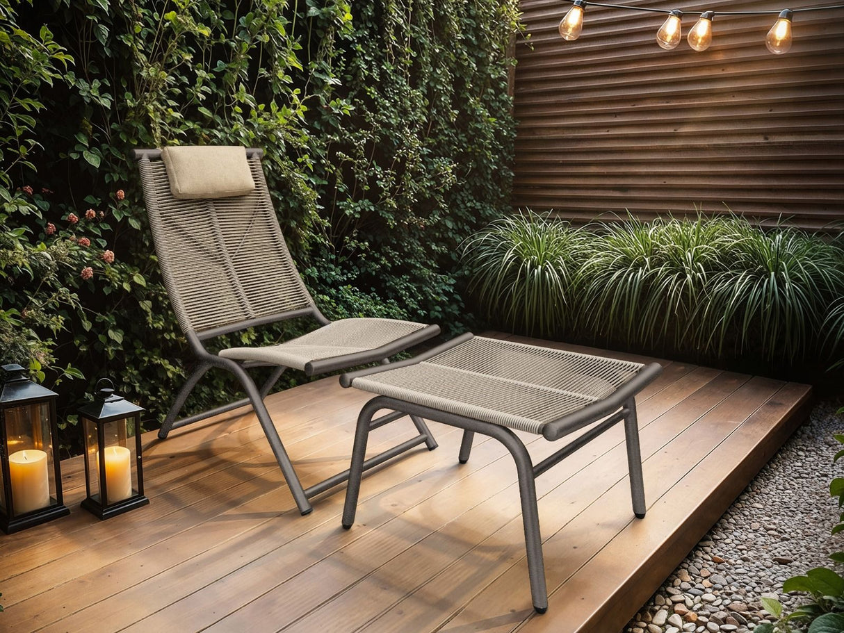 SOLACE+CO Esen Set of 2 Garden Lounge Chairs with Footstool Dark Brown