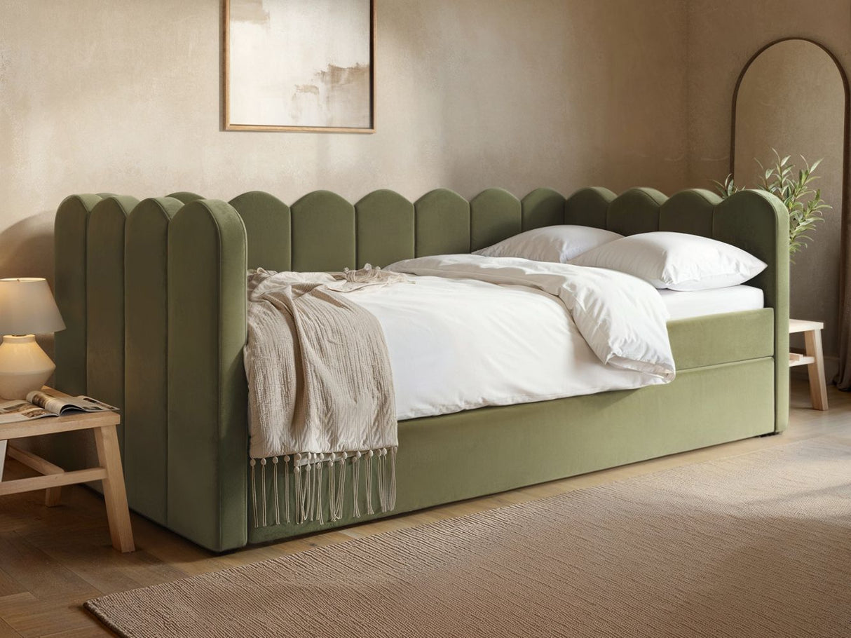 Flair Esme Cloud Day Bed with Trundle Khaki Green Velvet