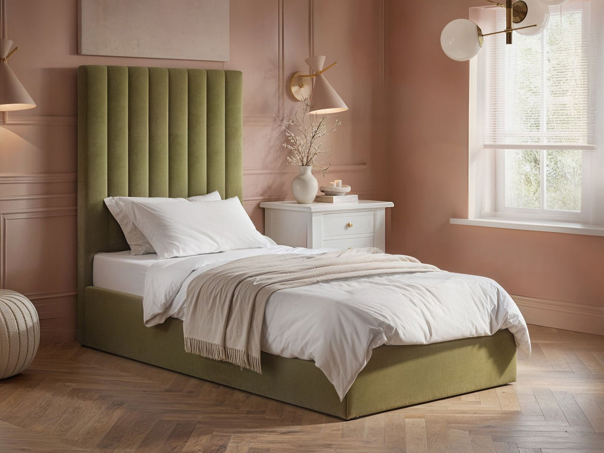 Flair Everley Single Ottoman Bed Green Velvet