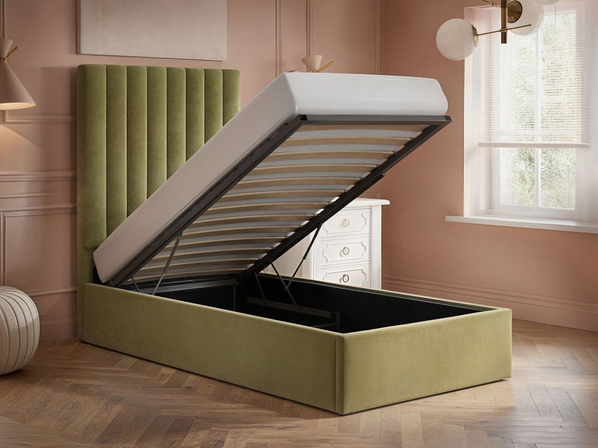 Flair Everley Single Ottoman Bed Green Velvet