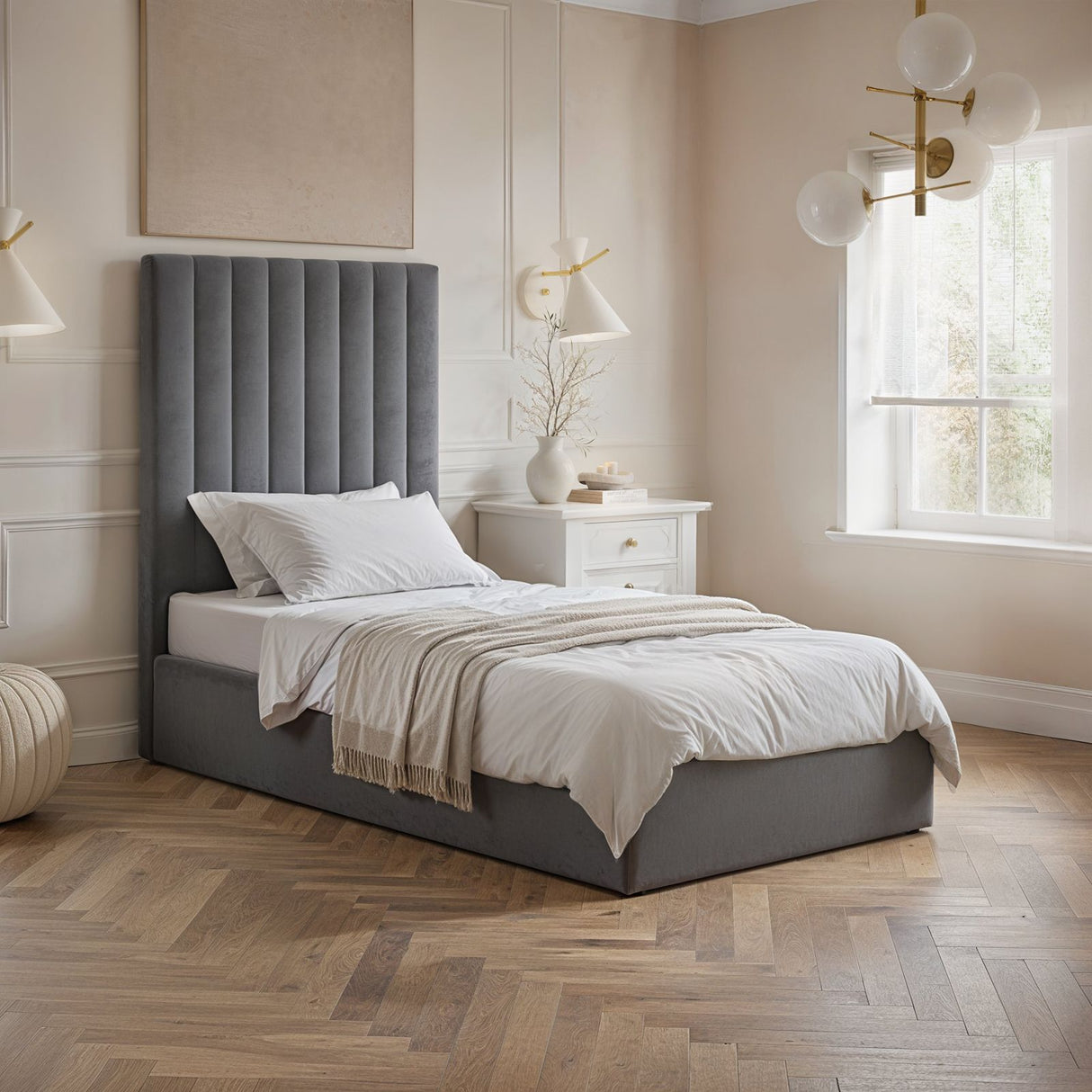 Flair Everley Single Ottoman Bed Grey Velvet