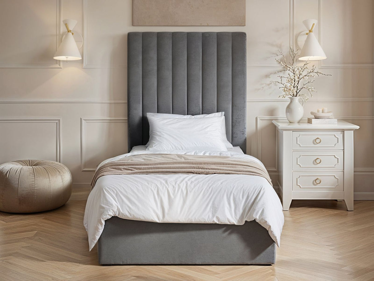 Flair Everley Single Ottoman Bed Grey Velvet