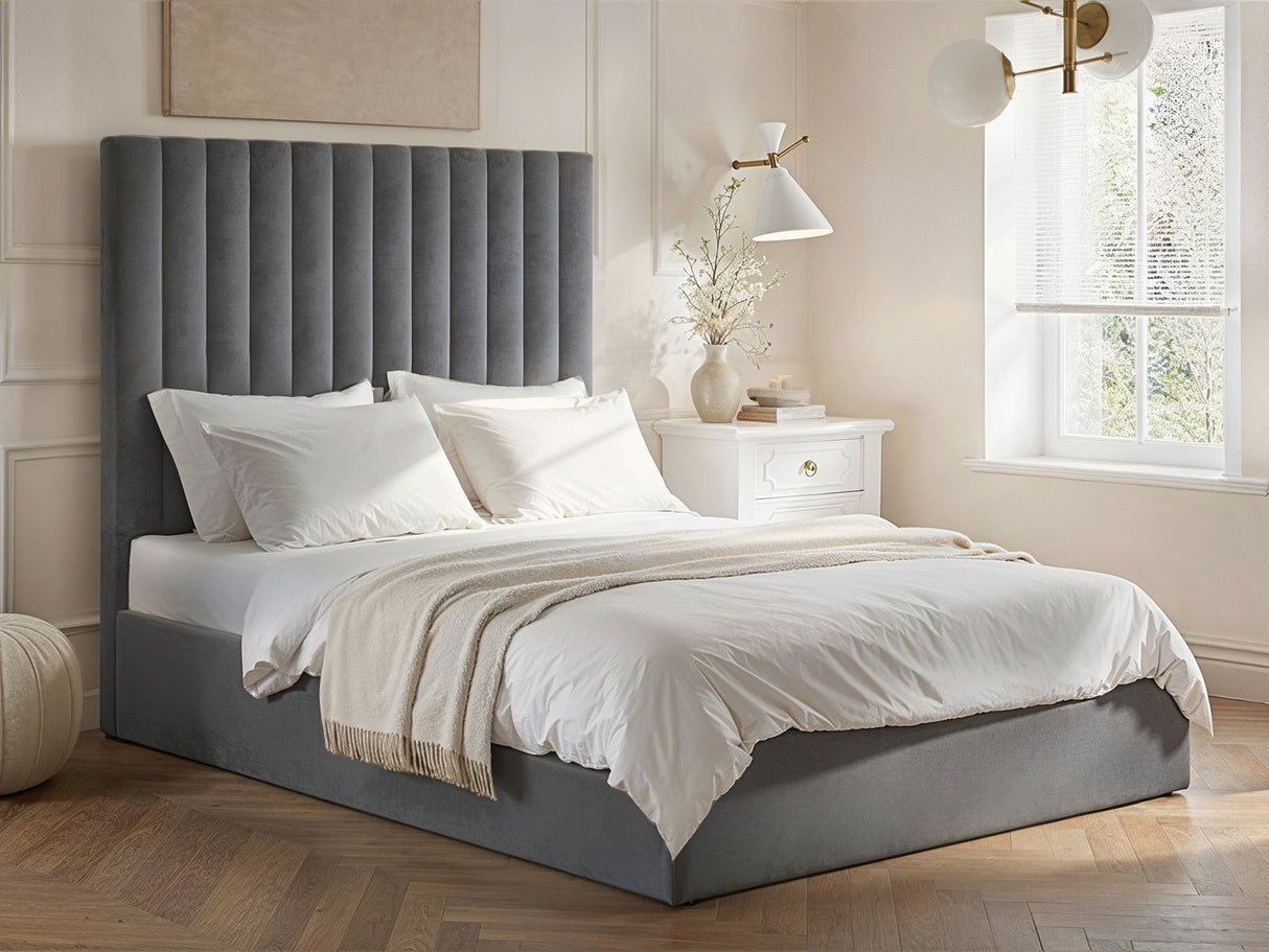 Flair Everley Double Ottoman Bed Grey Velvet