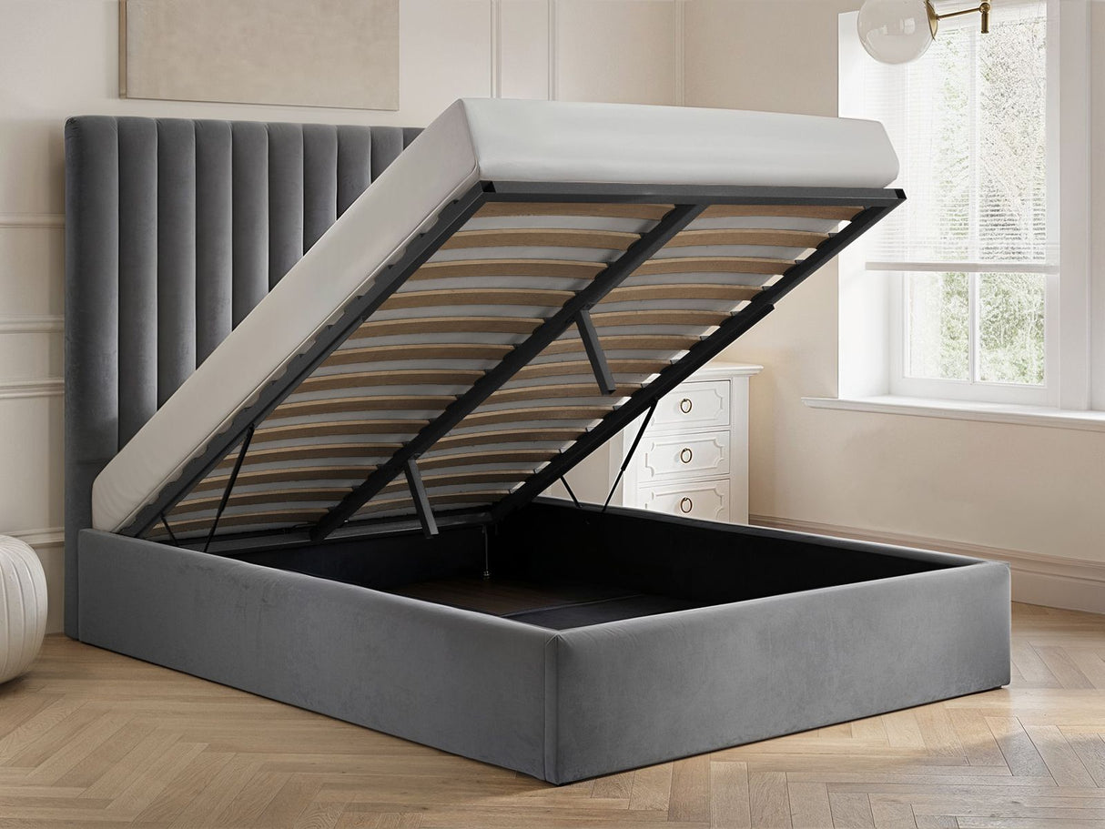 Flair Everley Double Ottoman Bed Grey Velvet