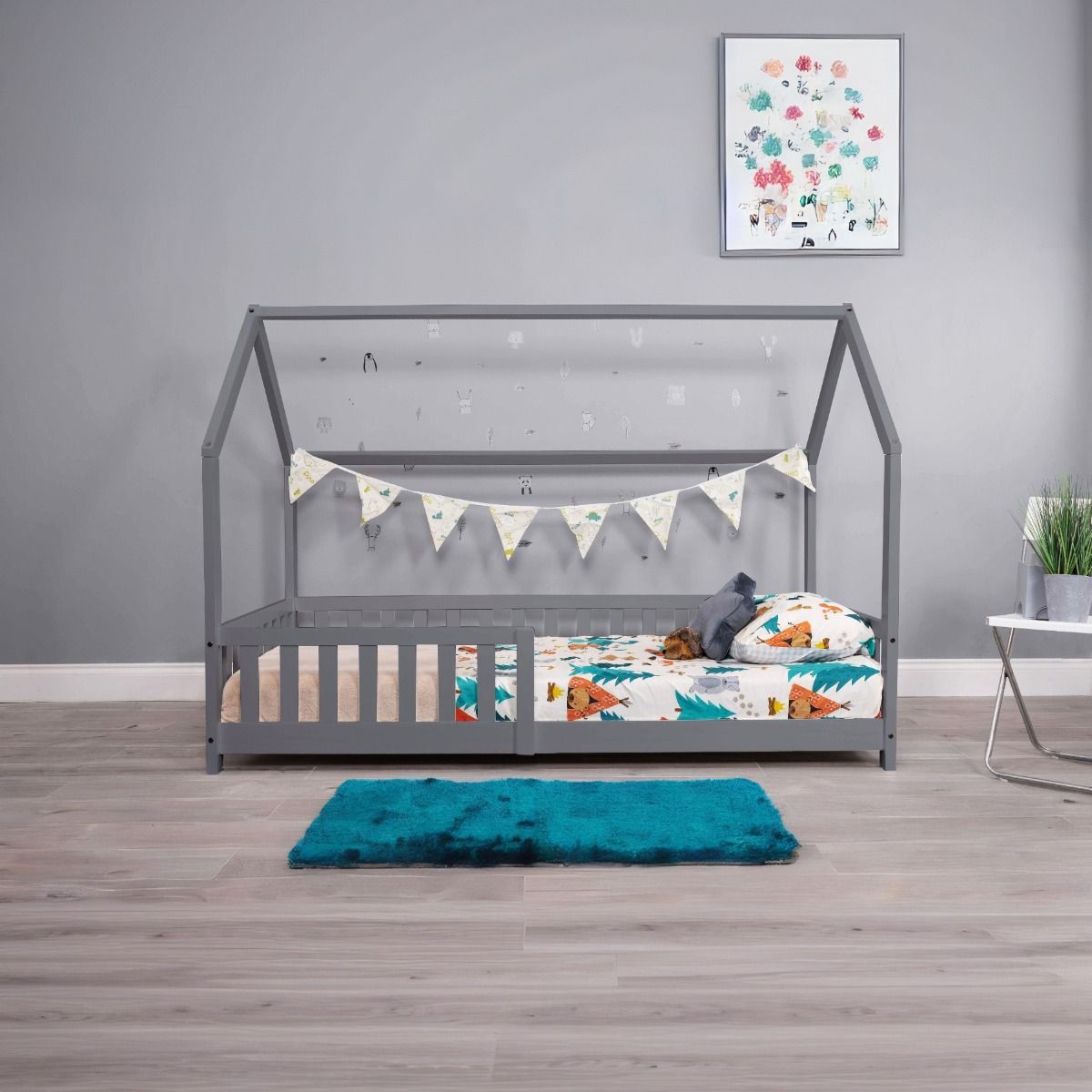 Flair Explorer Single Play House Floor Bed with Rails Grey Wooden