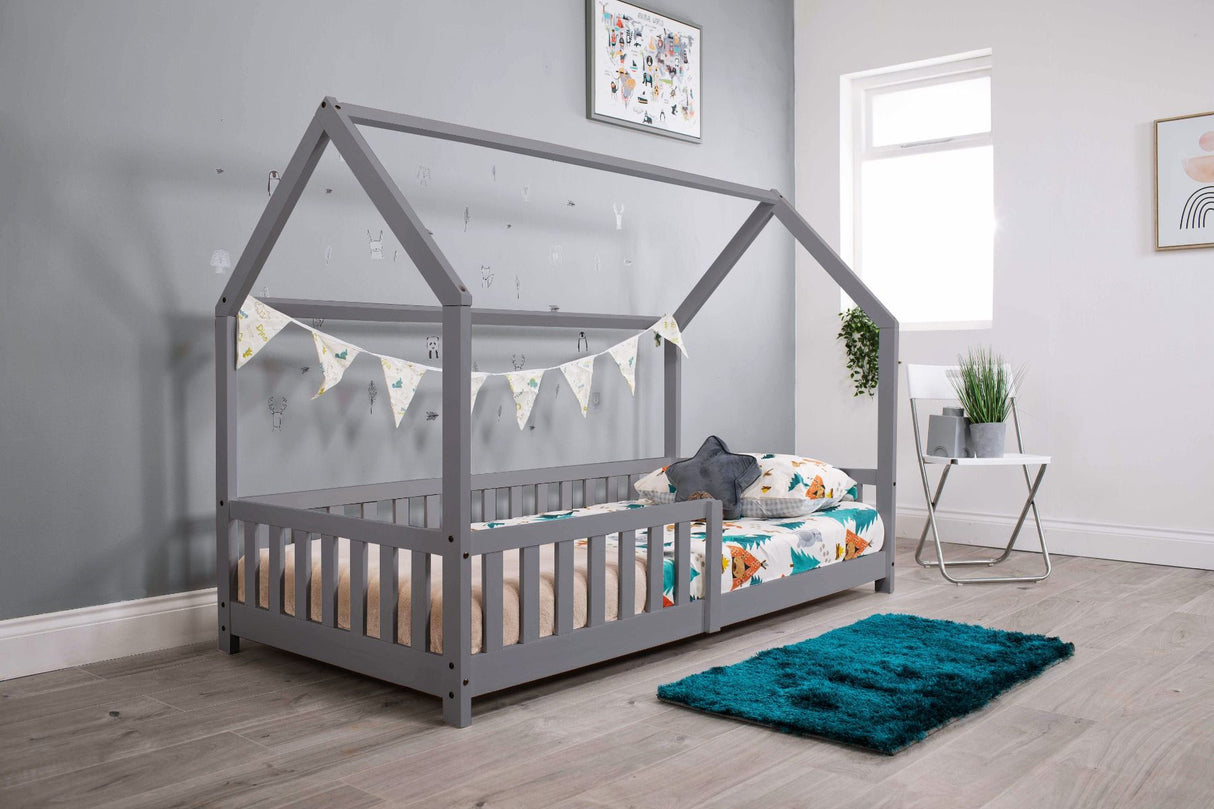 Flair Explorer Single Play House Floor Bed with Rails Grey Wooden