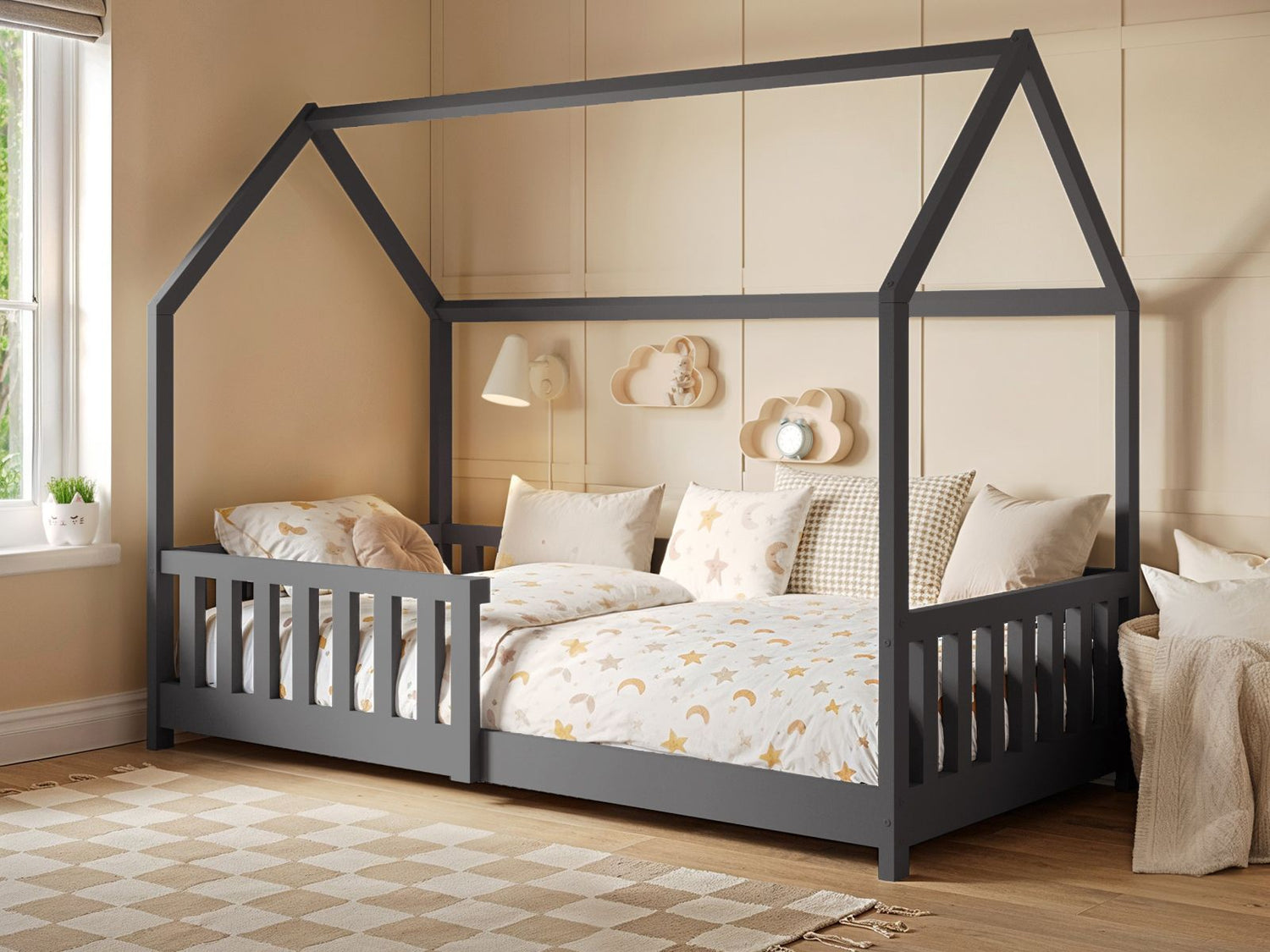 Flair Explorer Single Play House Floor Bed with Rails Grey Wooden