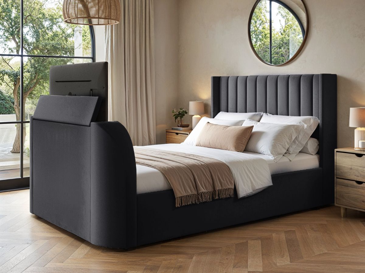 Flair Fallon TV Side Lift Ottoman Bed Charcoal Velvet Double