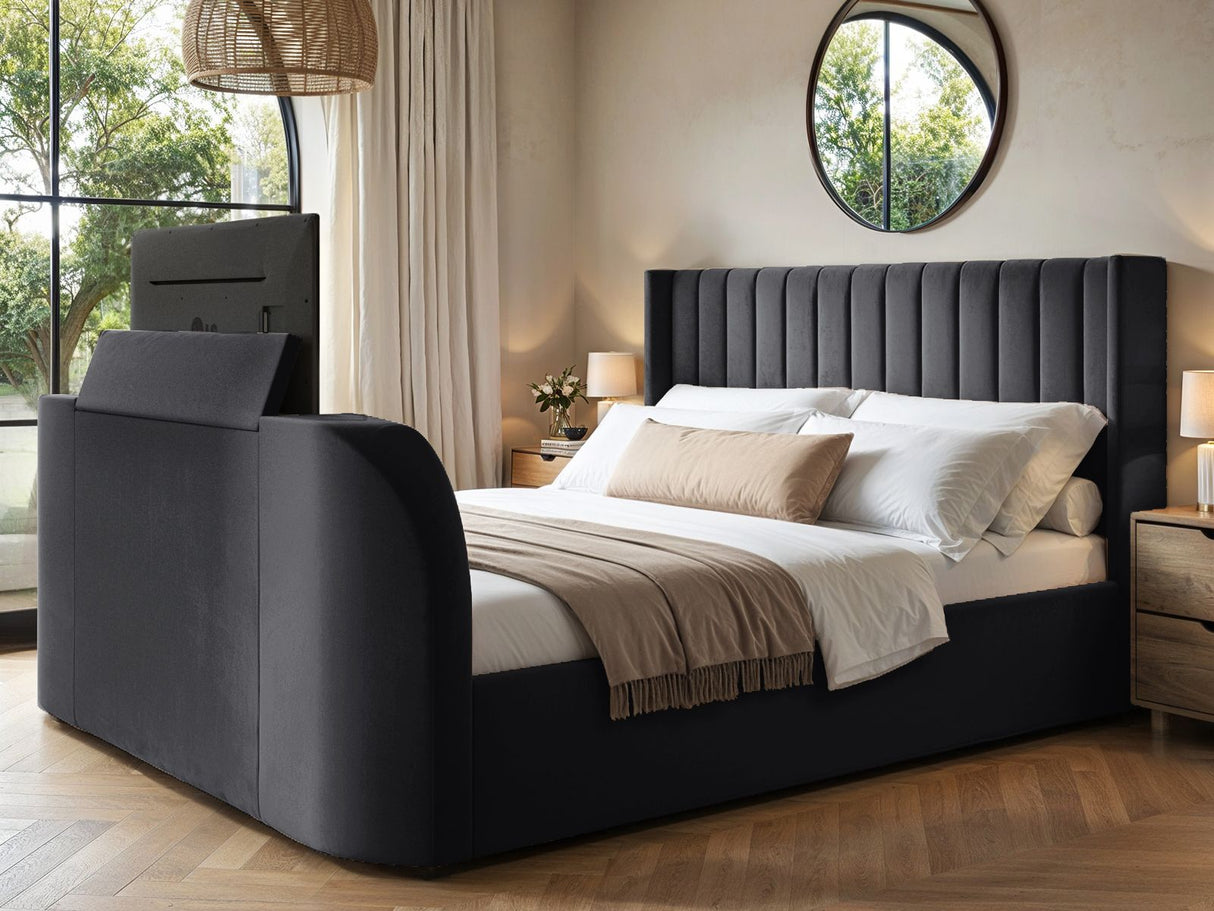 Flair Fallon TV Side Lift Ottoman Bed Charcoal Velvet SuperKing