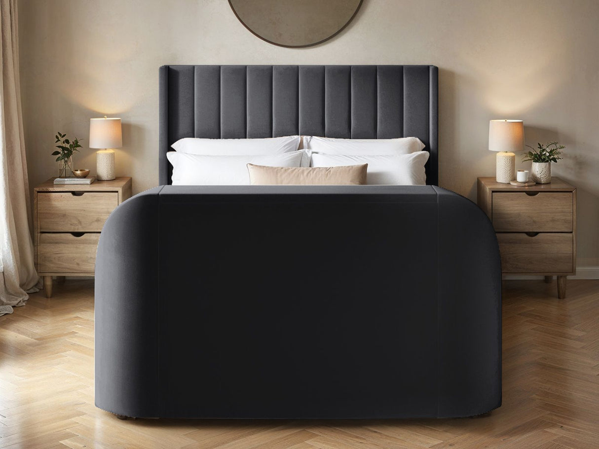 Flair Fallon TV Side Lift Ottoman Bed Charcoal Velvet Double