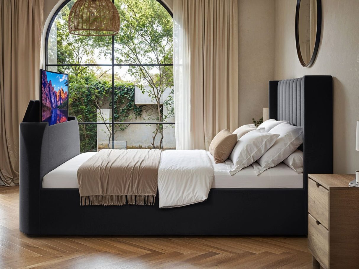 Flair Fallon TV Side Lift Ottoman Bed Charcoal Velvet Double
