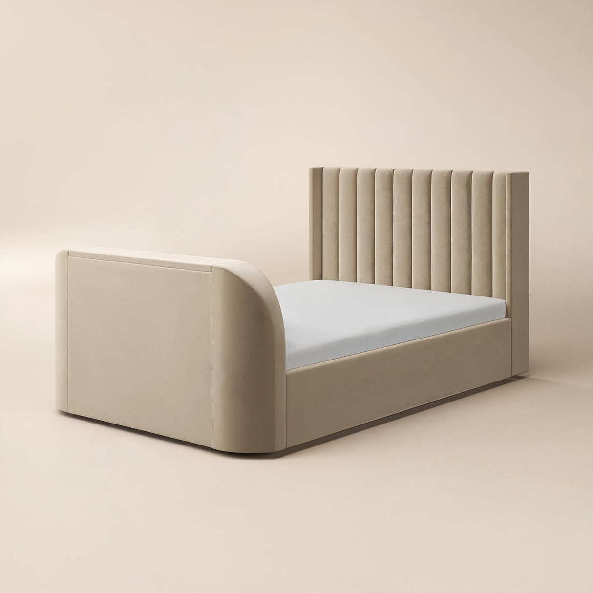 Flair Fallon TV Side Lift Ottoman Bed Beige Velvet Double