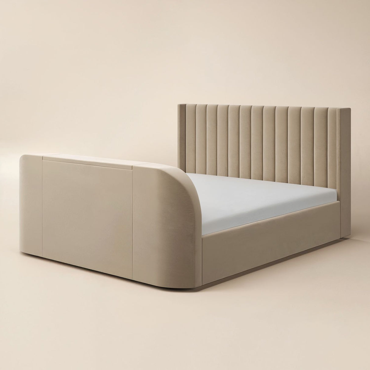 Flair Fallon TV Side Lift Ottoman Bed Beige Velvet SuperKing