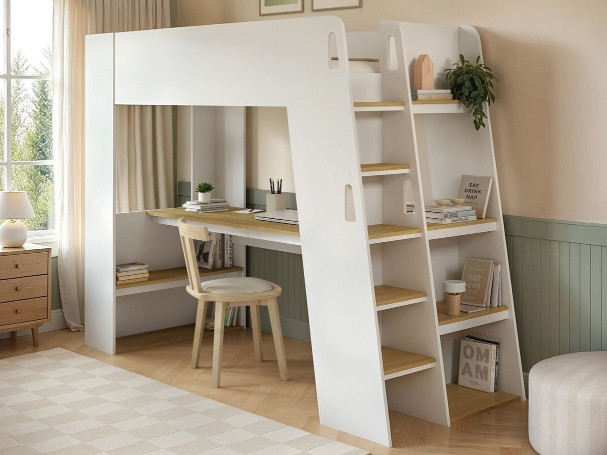 Flair Fern Staircase High Sleeper White & Oak