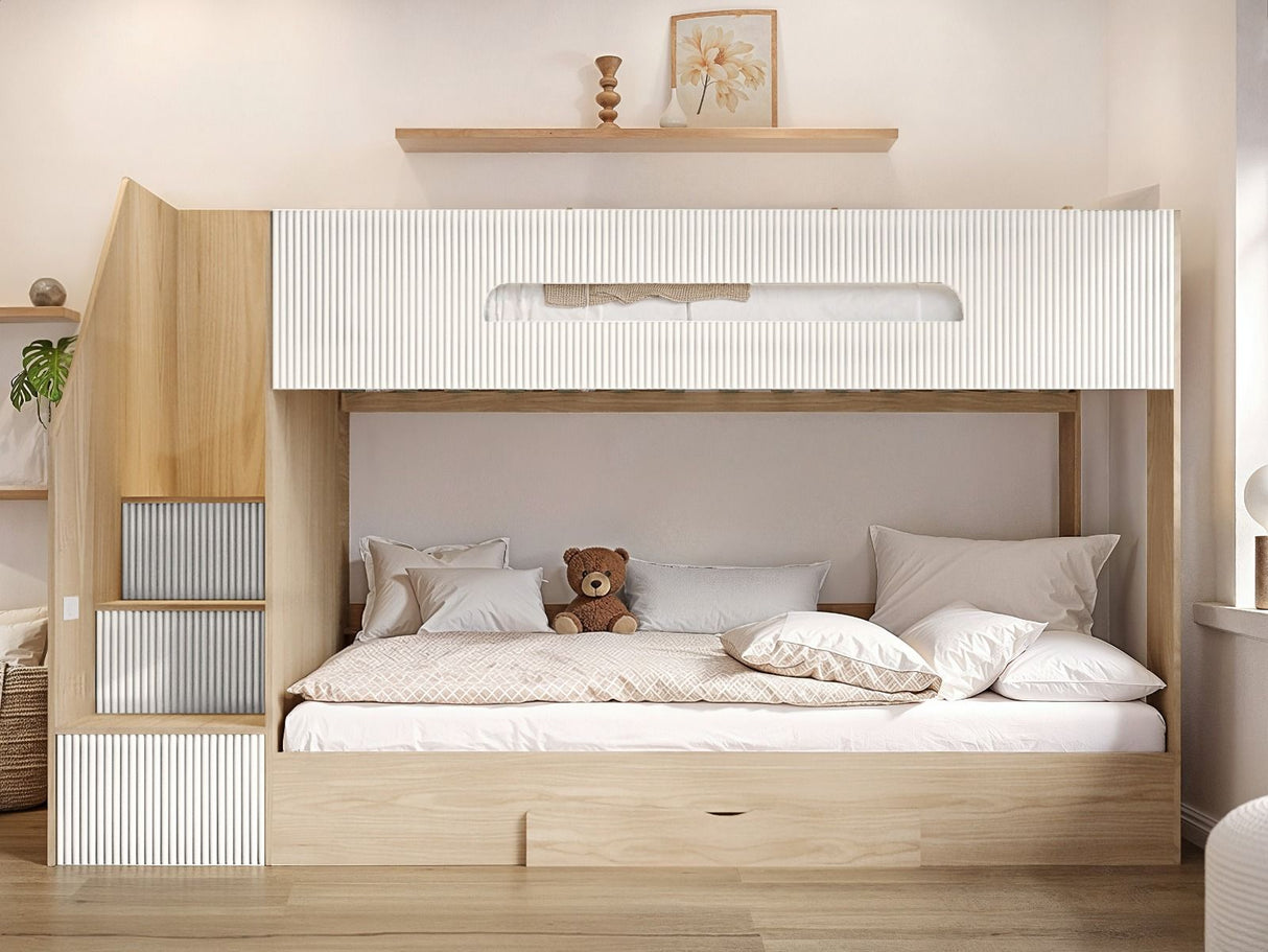 Flair Finn Staircase Bunk Bed with Storage Oak & White