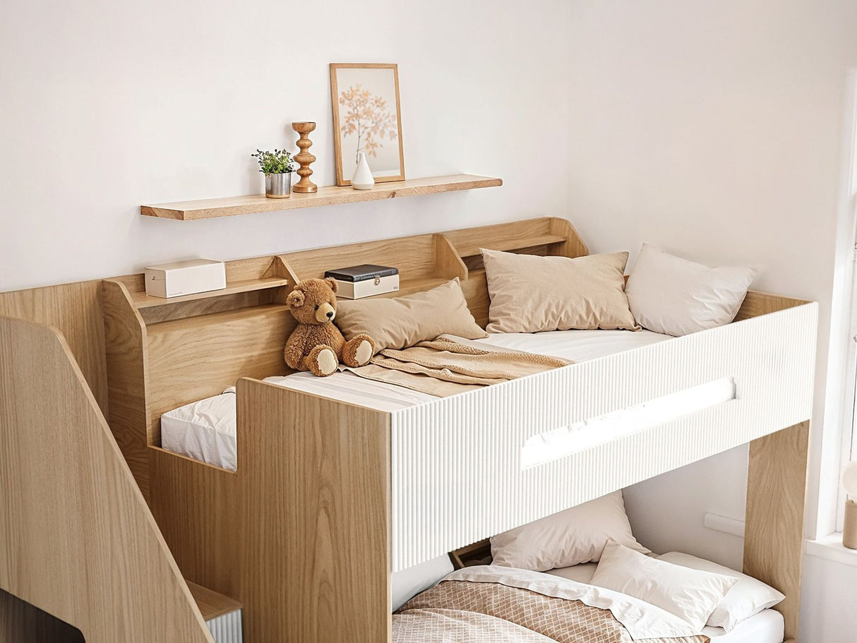 Flair Finn Staircase Bunk Bed with Storage Oak & White