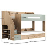 Flair Finn Staircase Bunk Bed with Storage Oak & Green