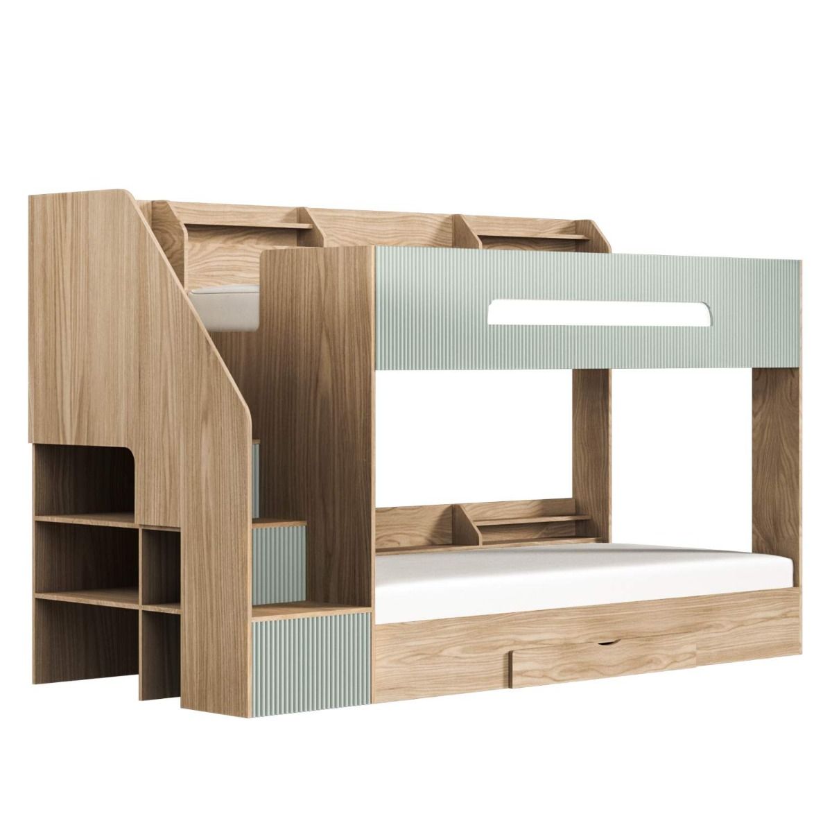 Flair Finn Staircase Bunk Bed with Storage Oak & Green