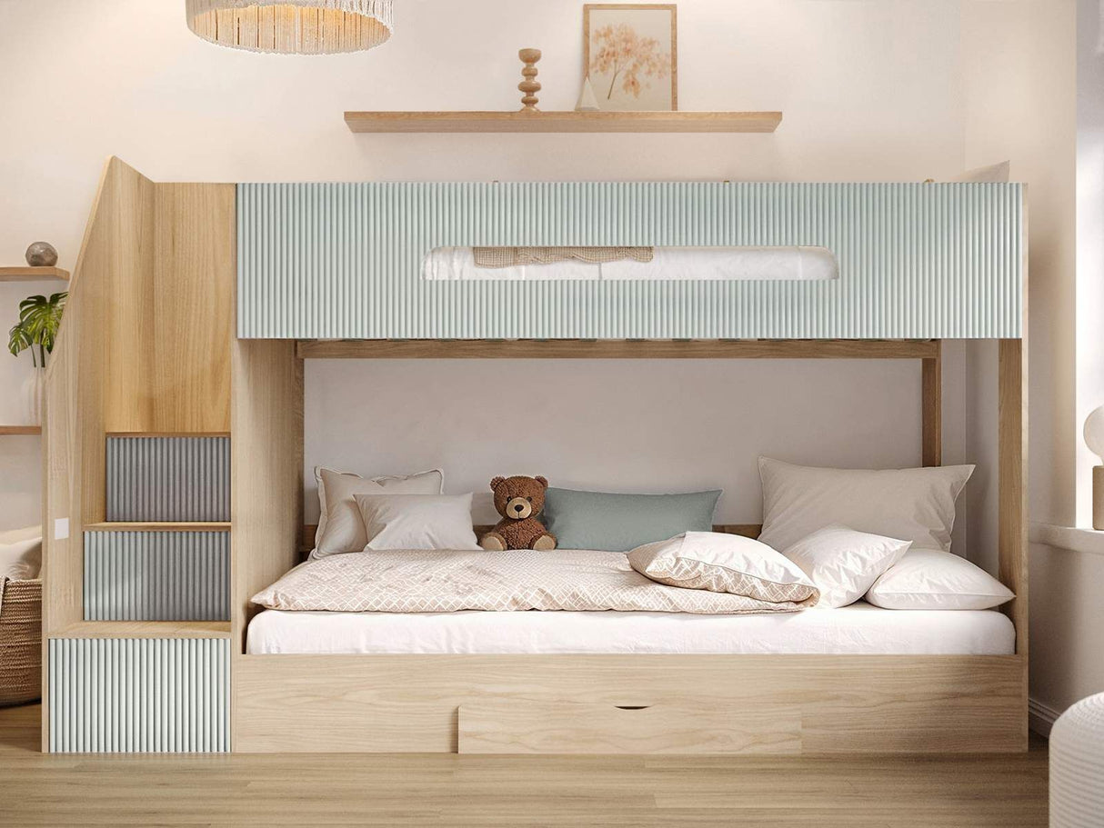 Flair Finn Staircase Bunk Bed with Storage Oak & Green
