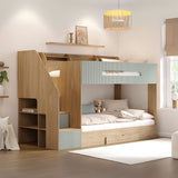 Flair Finn Staircase Bunk Bed with Storage Oak & Green