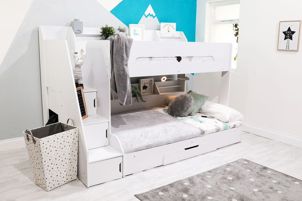 Flair Slick Staircase Triple Bunk Bed with Storage White