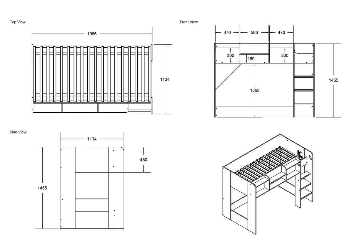 Flair Wizard L Shaped Triple Bunk Bed Grey