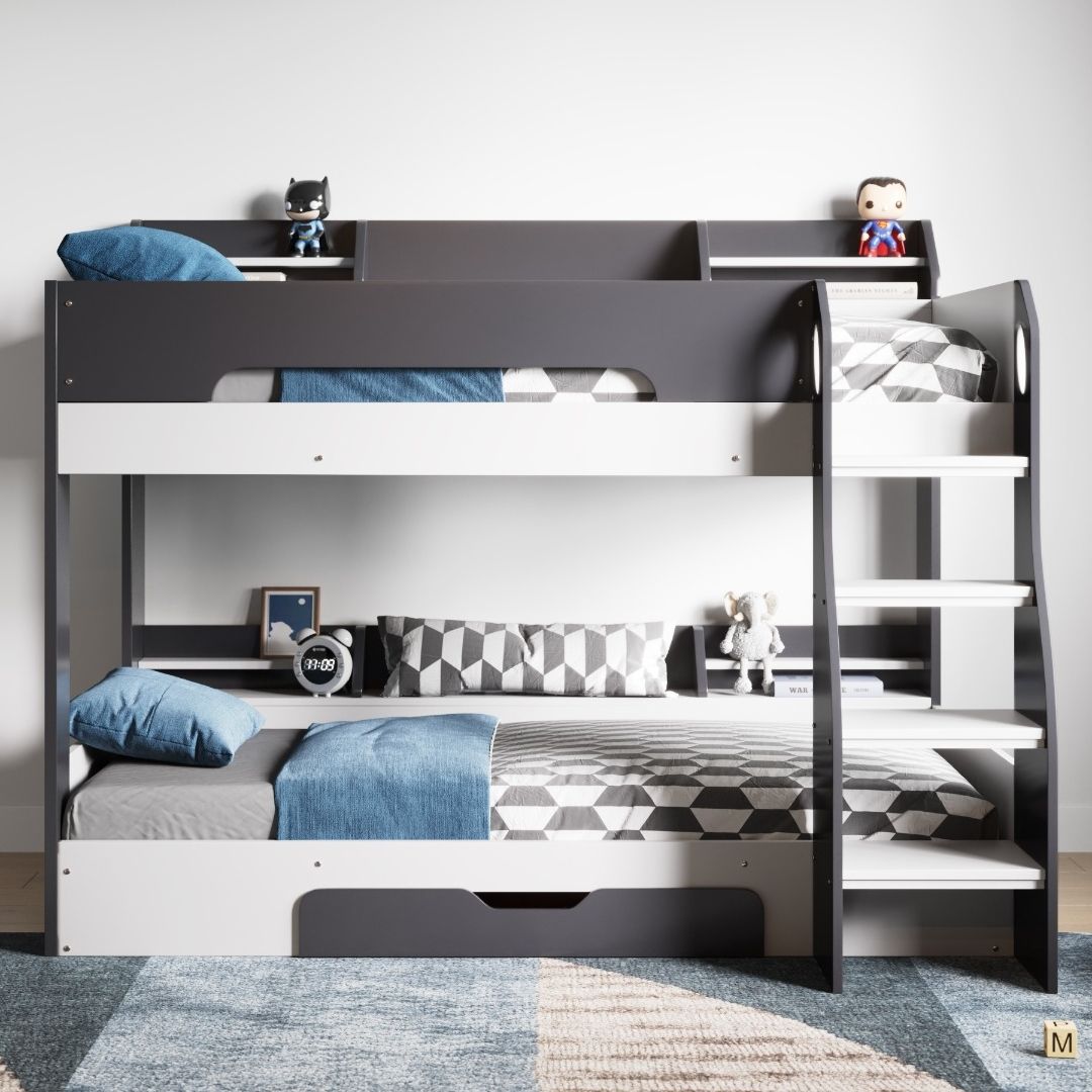 Flair Flick Storage Grey Bunk Bed with Grey Drawer