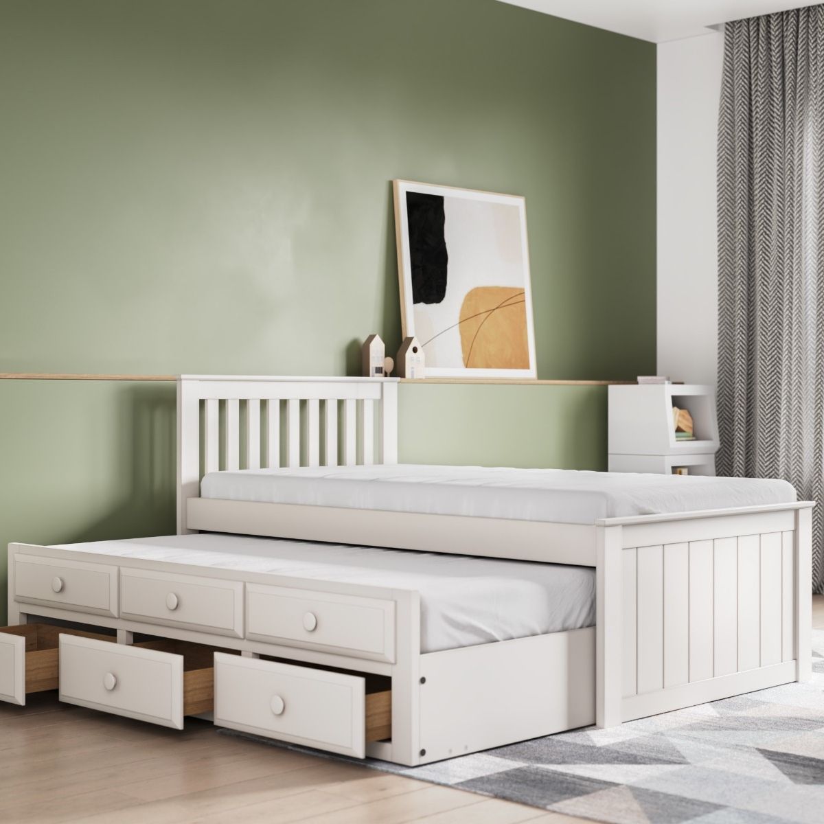 Flair Montana Captain's Bed with Drawers & Trundle White