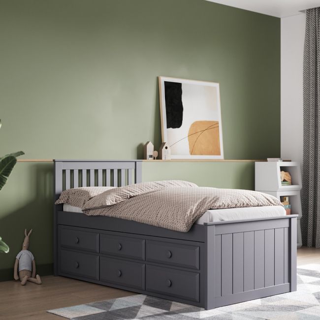 Flair Montana Captain's Bed with Drawers & Trundle Grey