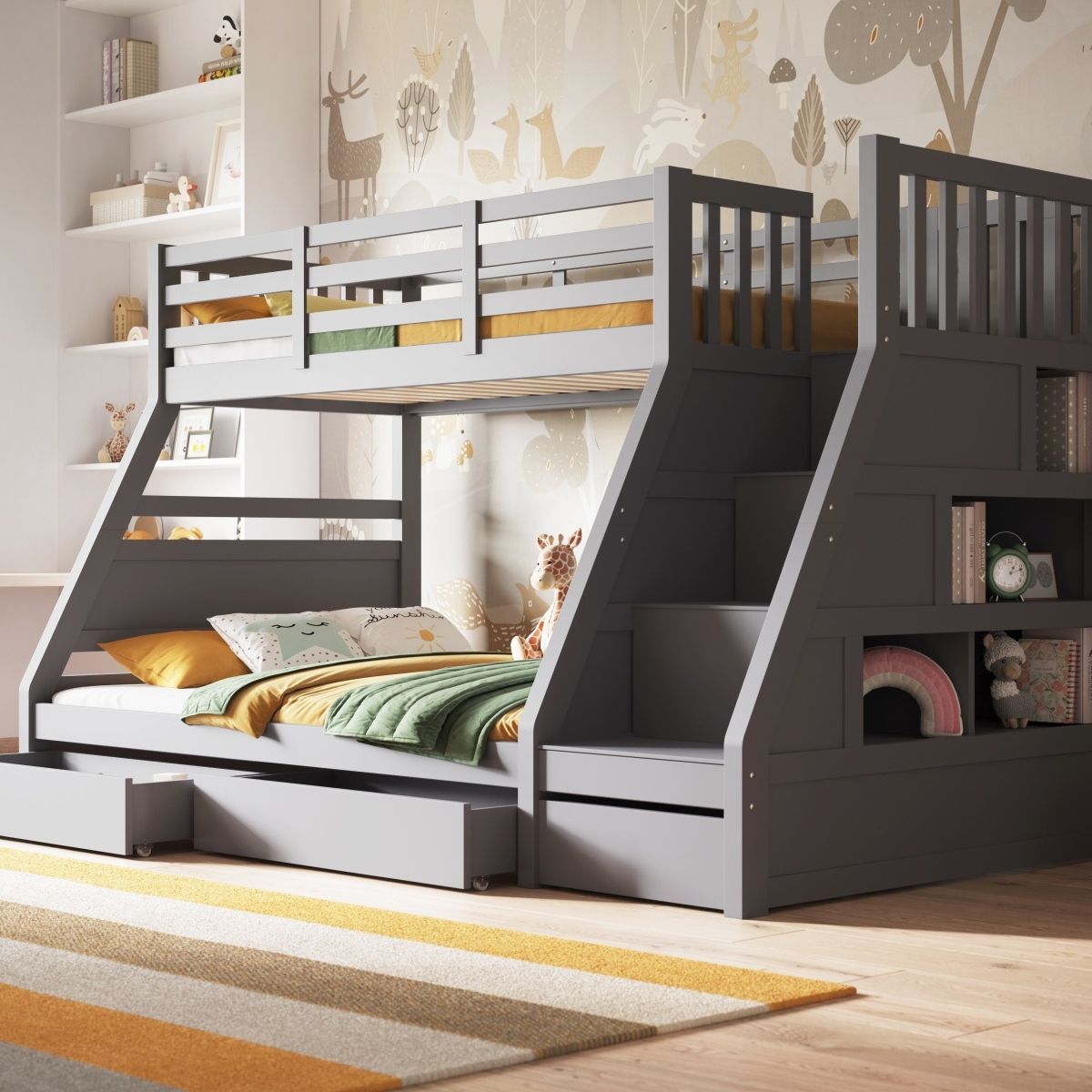 Flair Lunar Triple Staircase Bunk Bed with Storage Grey