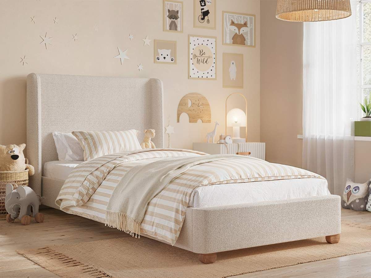 Flair Alma Single Winged Headboard Bed Beige Boucle