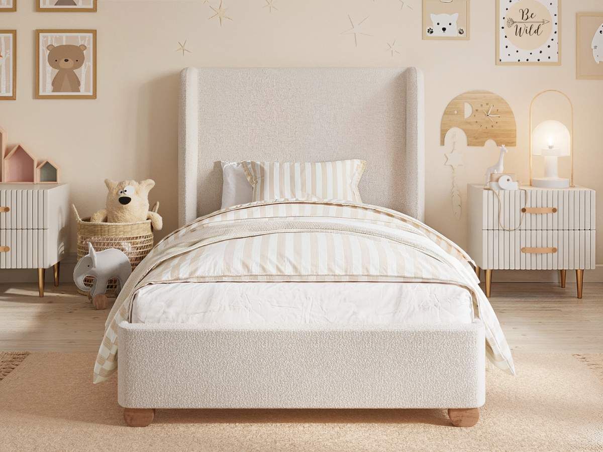 Flair Alma Single Winged Headboard Bed Beige Boucle