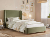 Flair Alma Single Winged Headboard Bed Olive Green Velvet