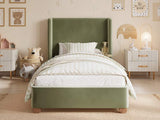 Flair Alma Single Winged Headboard Bed Olive Green Velvet