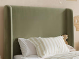 Flair Alma Single Winged Headboard Bed Olive Green Velvet