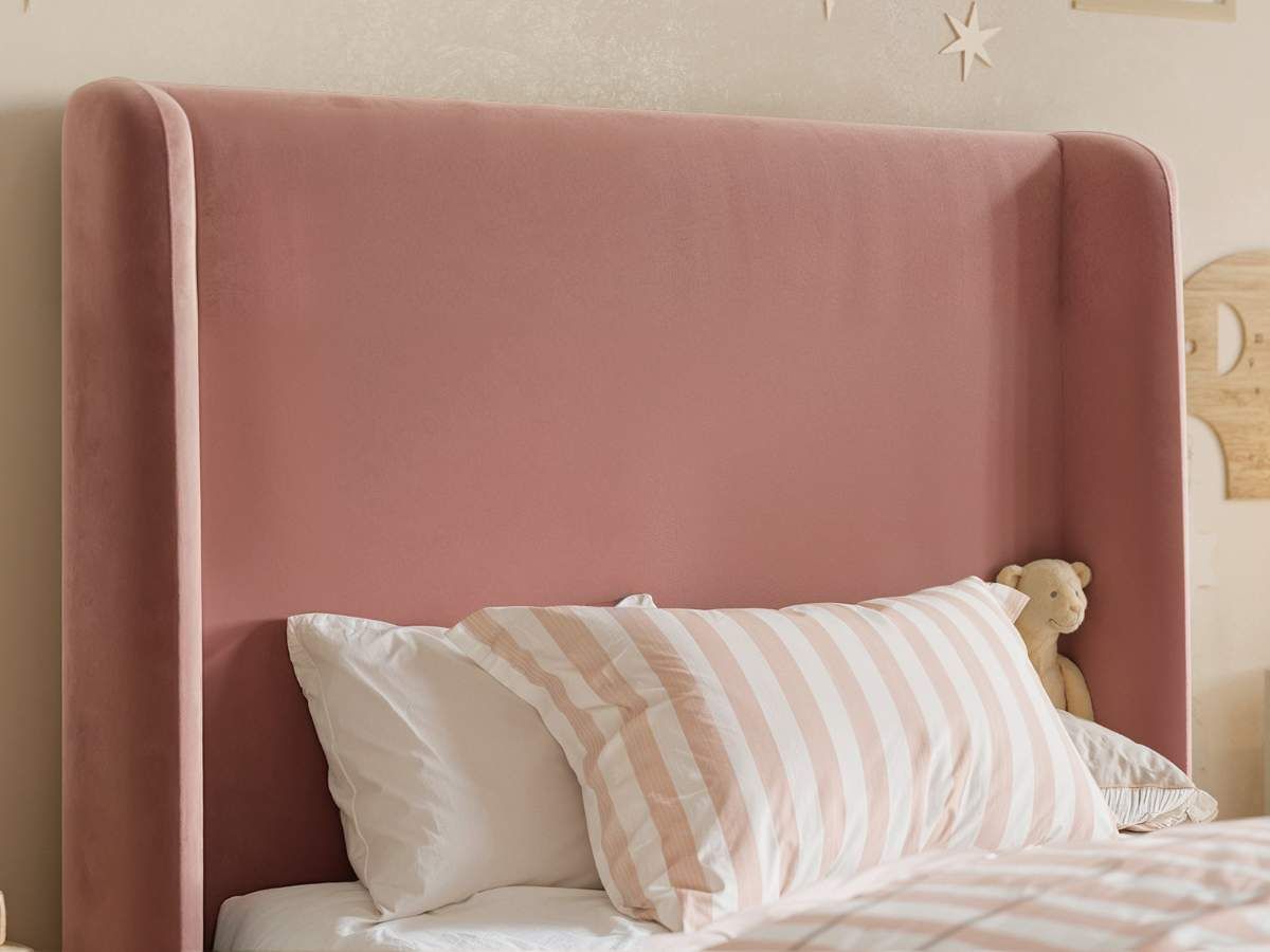 Flair Alma Single Winged Headboard Bed Pink Velvet