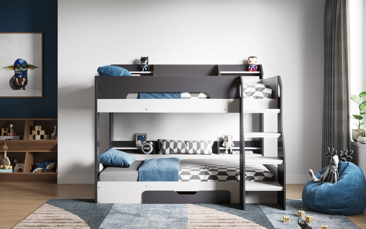 Flair Flick Storage Grey Bunk Bed with Grey Drawer