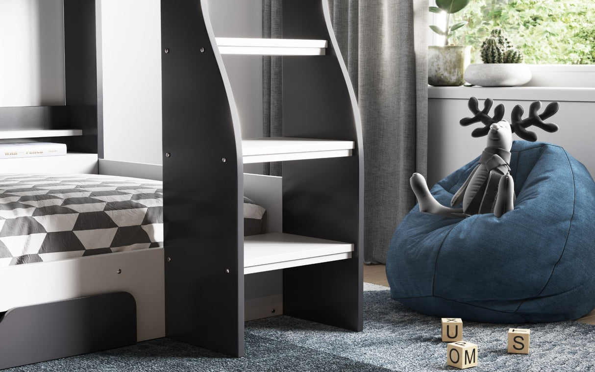 Flair Flick Storage Grey Bunk Bed with Grey Drawer