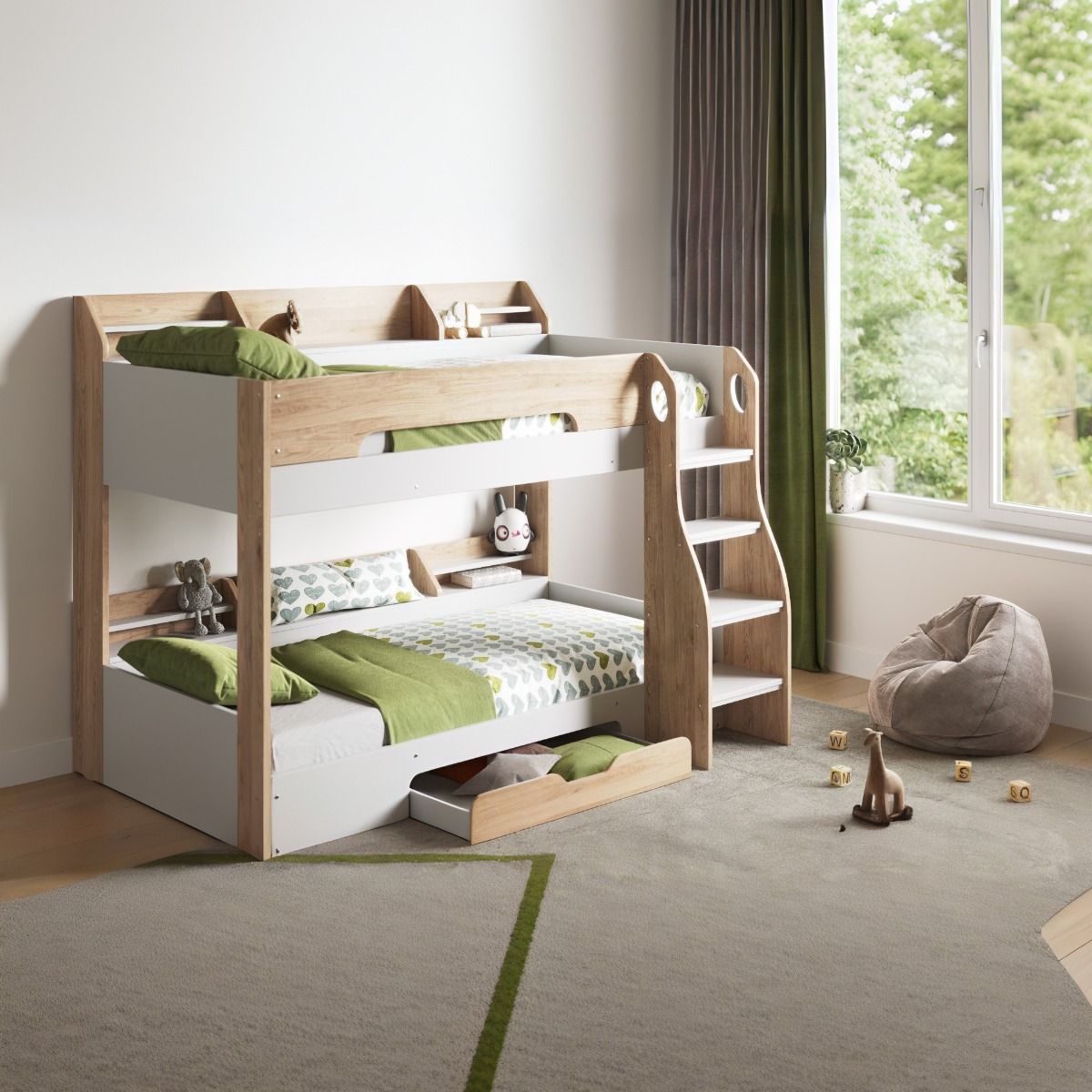 Flair Flick Storage Bunk Bed White & Oak