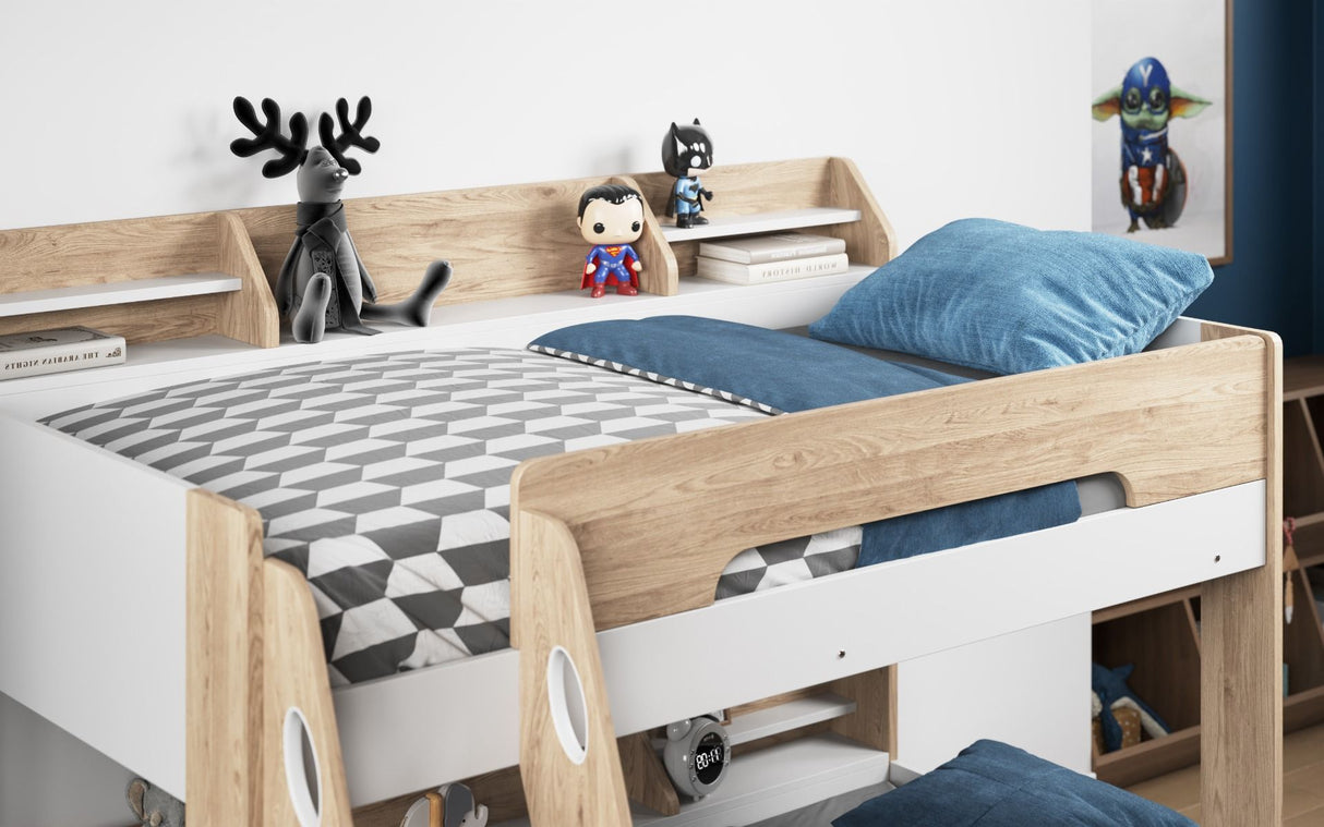 Flair Flick Triple Storage Bunk Bed White & Oak